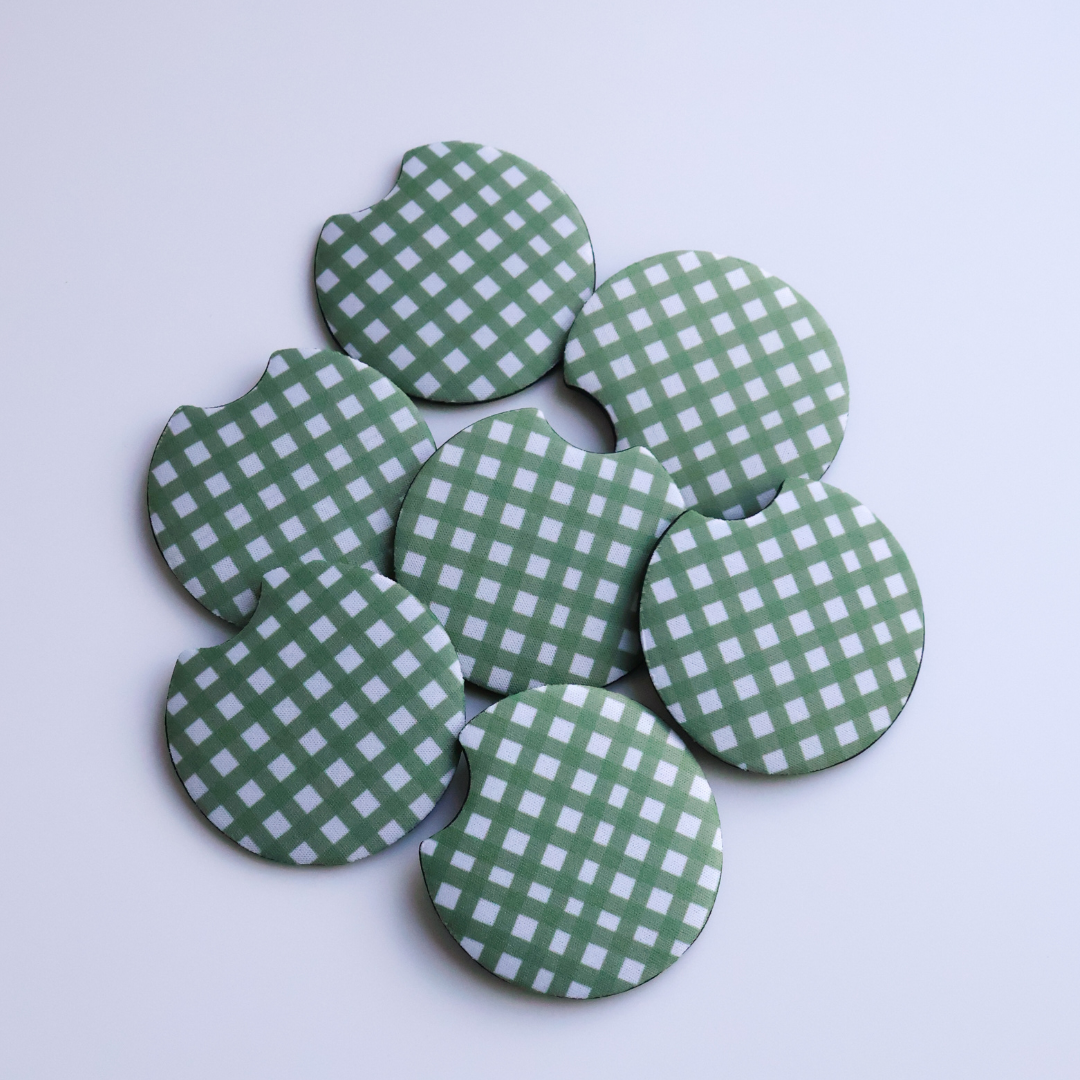 Gingham Green Car Coaster - Set of 2