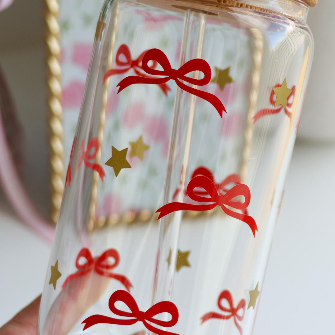 Christmas Bow Glass Cup