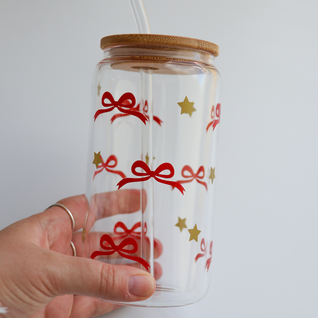 Christmas Bow Glass Cup