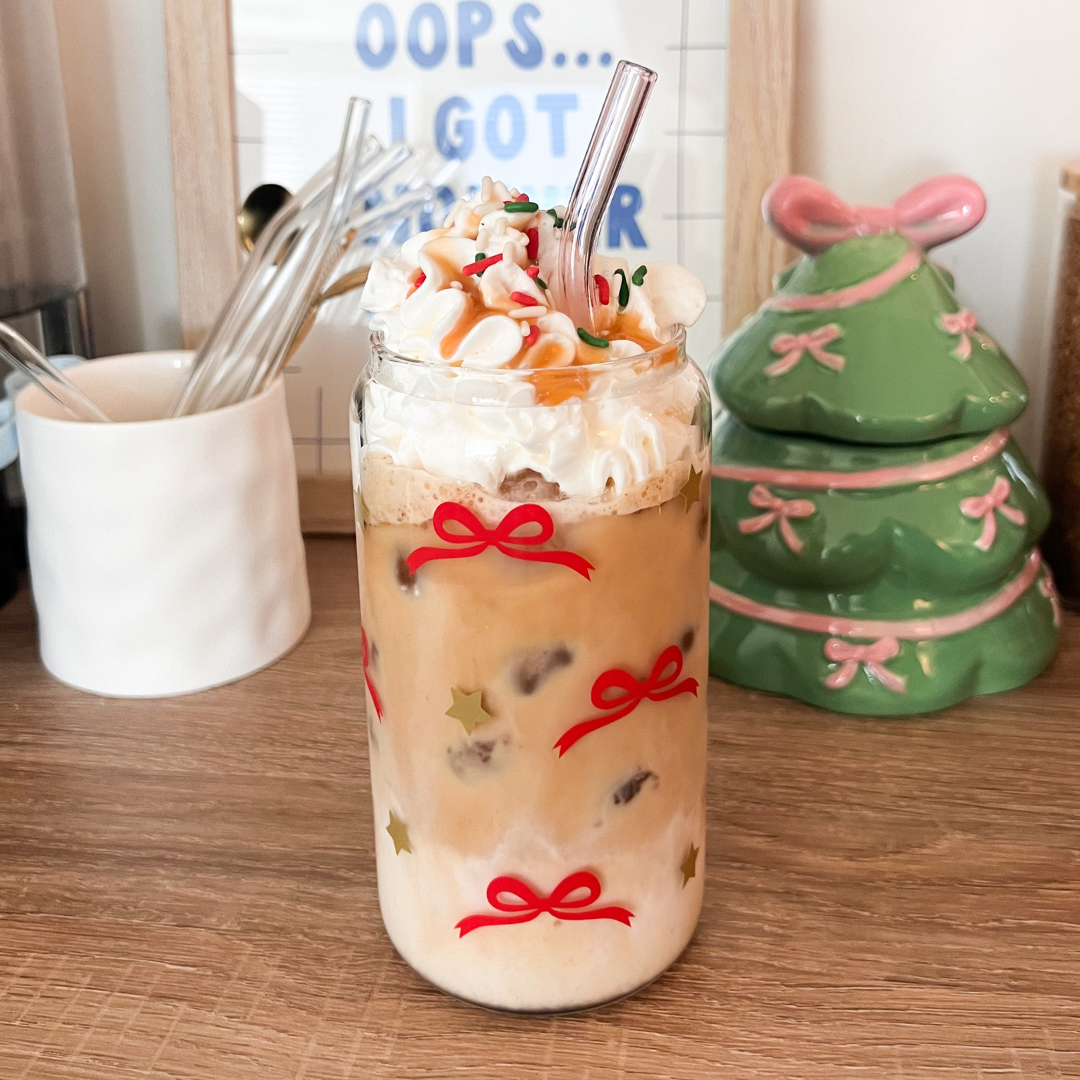 Christmas Bow Glass Cup
