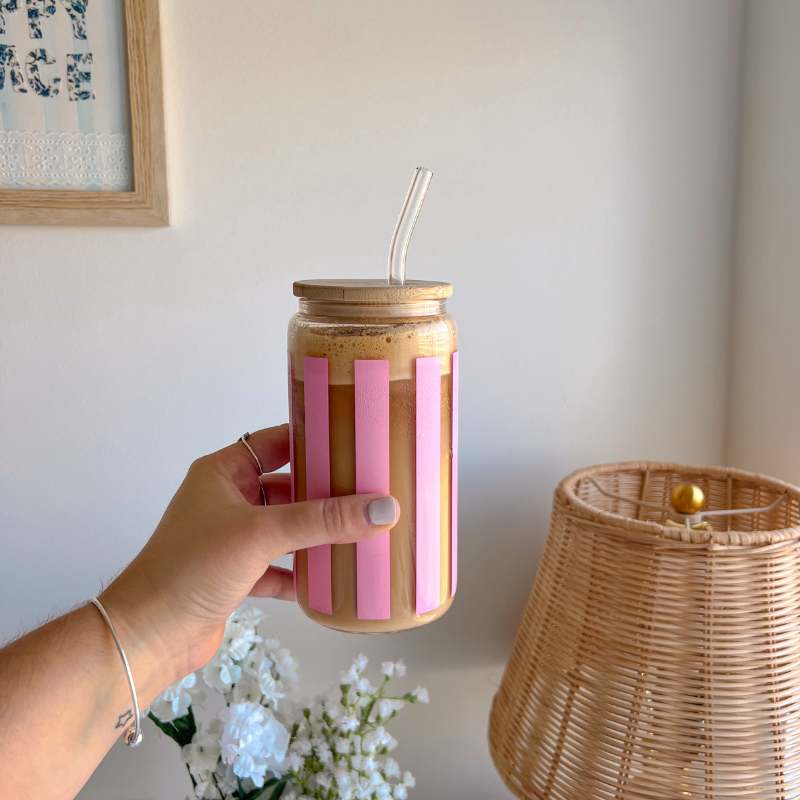 Pink Striped Glass Cup