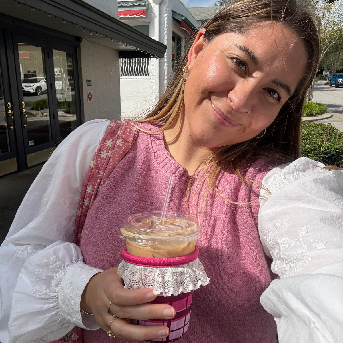 "Pink Plaid Lace" ICED COFFEE COOZIE