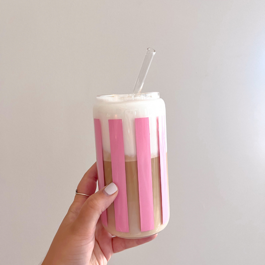 Pink Striped Glass Cup